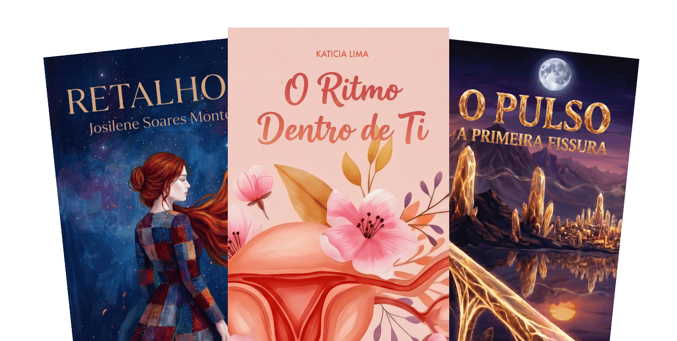 Capas dos livros Retalhos, O Ritmo Dentro de Ti e O Pulso, produzidos pela Entre Capítulos